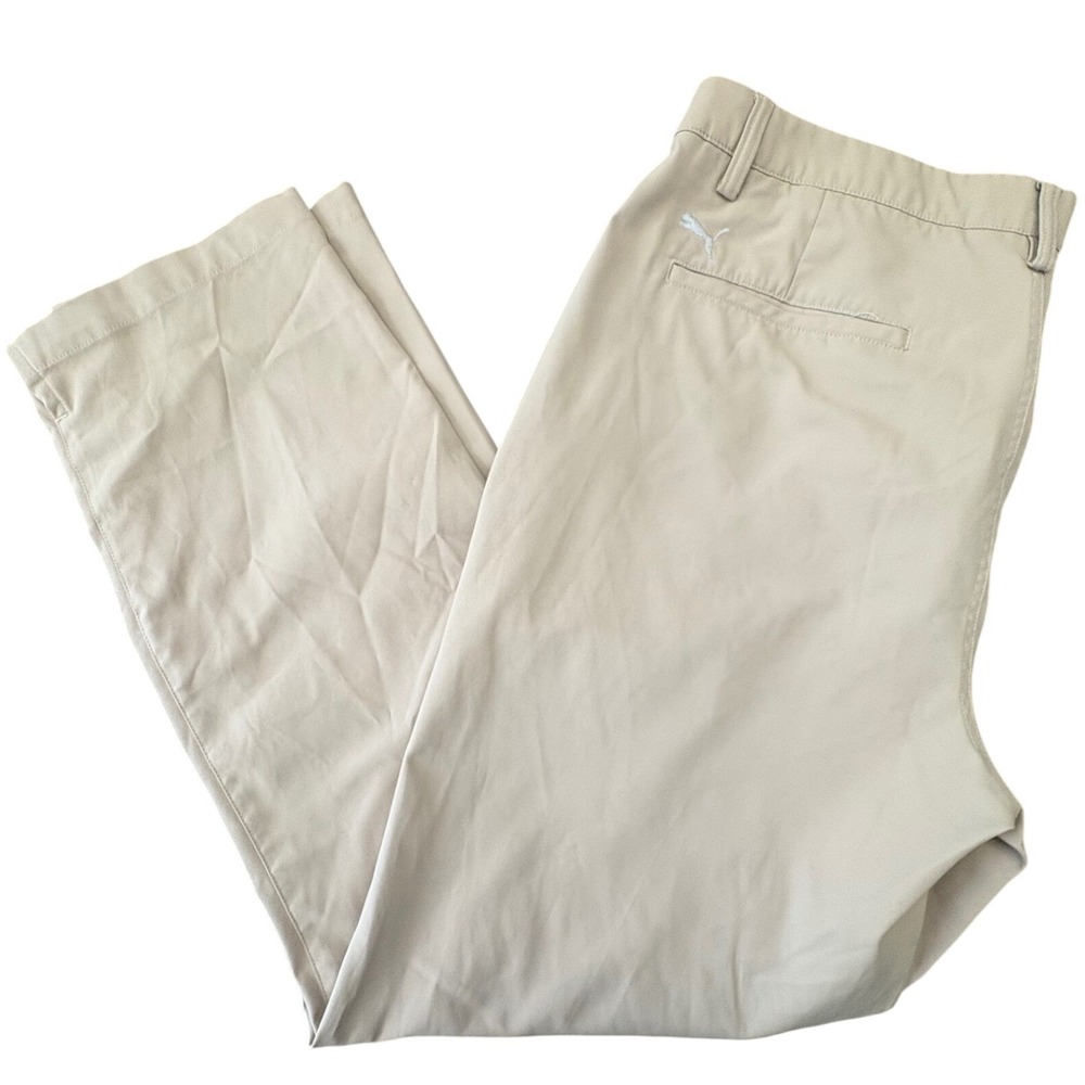 Puma Golf Pants Mens 38x30 Tan Khaki Performance Stretch Chinos Flat Front